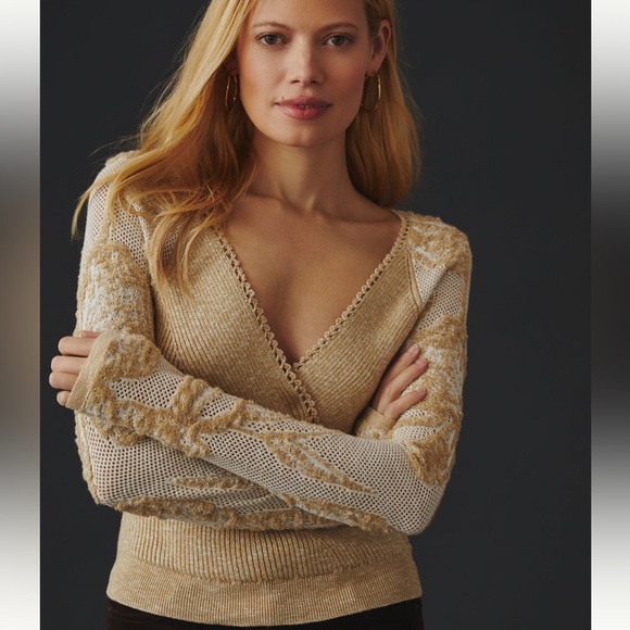 ✨ Anthropologie Lace-Sleeve Sweater Sz XL - Picture 1 of 9